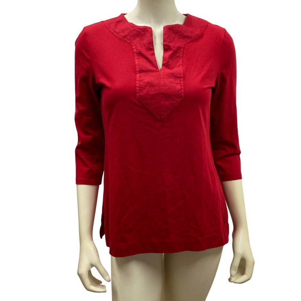 Lauren Ralph Lauren Red 3/4 Sleeve V-Neck Womens‎ Top Sm